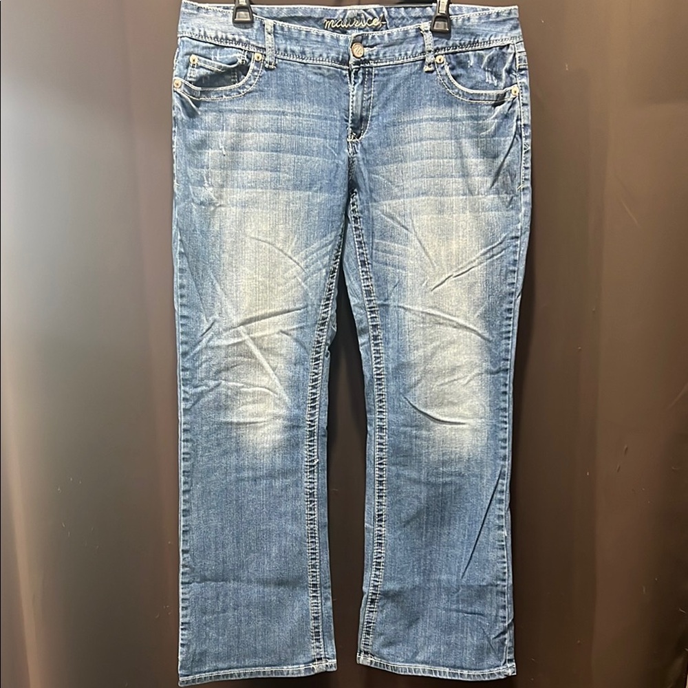 Maurices Blue Boot Cut Jeans with Natural Fading, Size 13/14